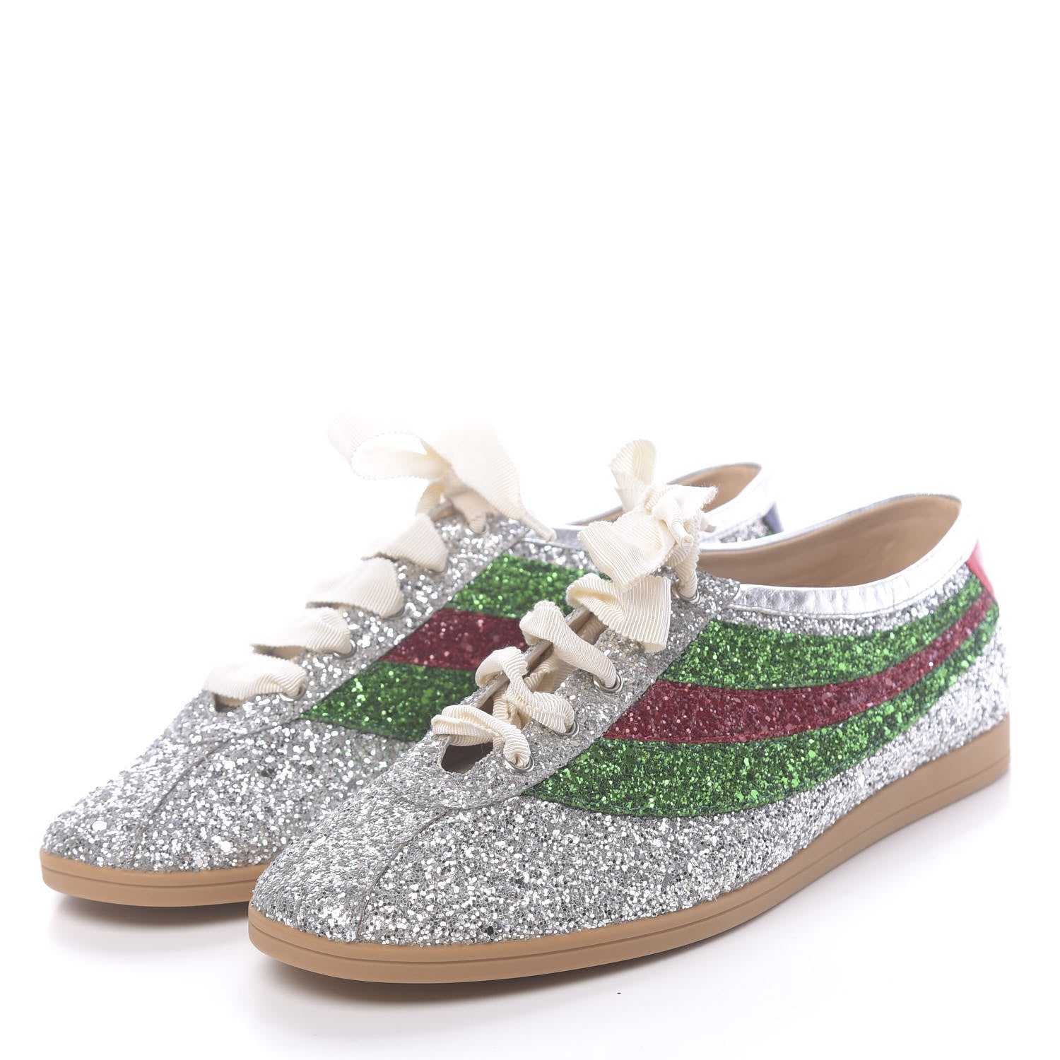 Gucci Glitter Fabric Web Mens Falacer Sneakers 11 Silver 3 of 9