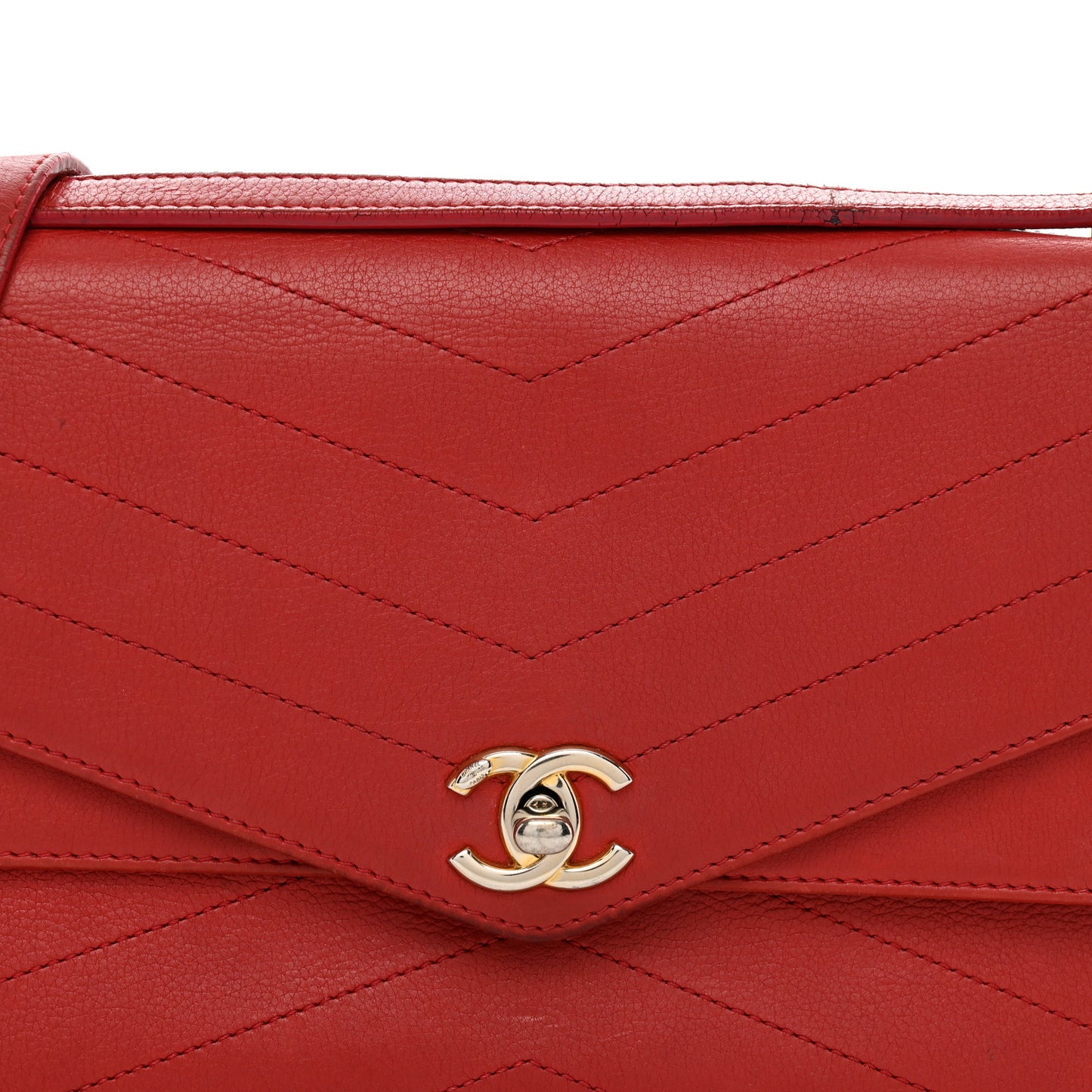Calfskin Chevron Quilted Casual Trip Flap Red
