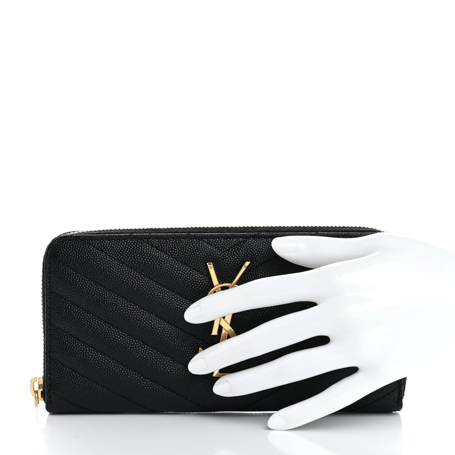 Saint Laurent Grain De Poudre Matelasse Chevron Monogram Zip Around Wallet Black 2 of 7