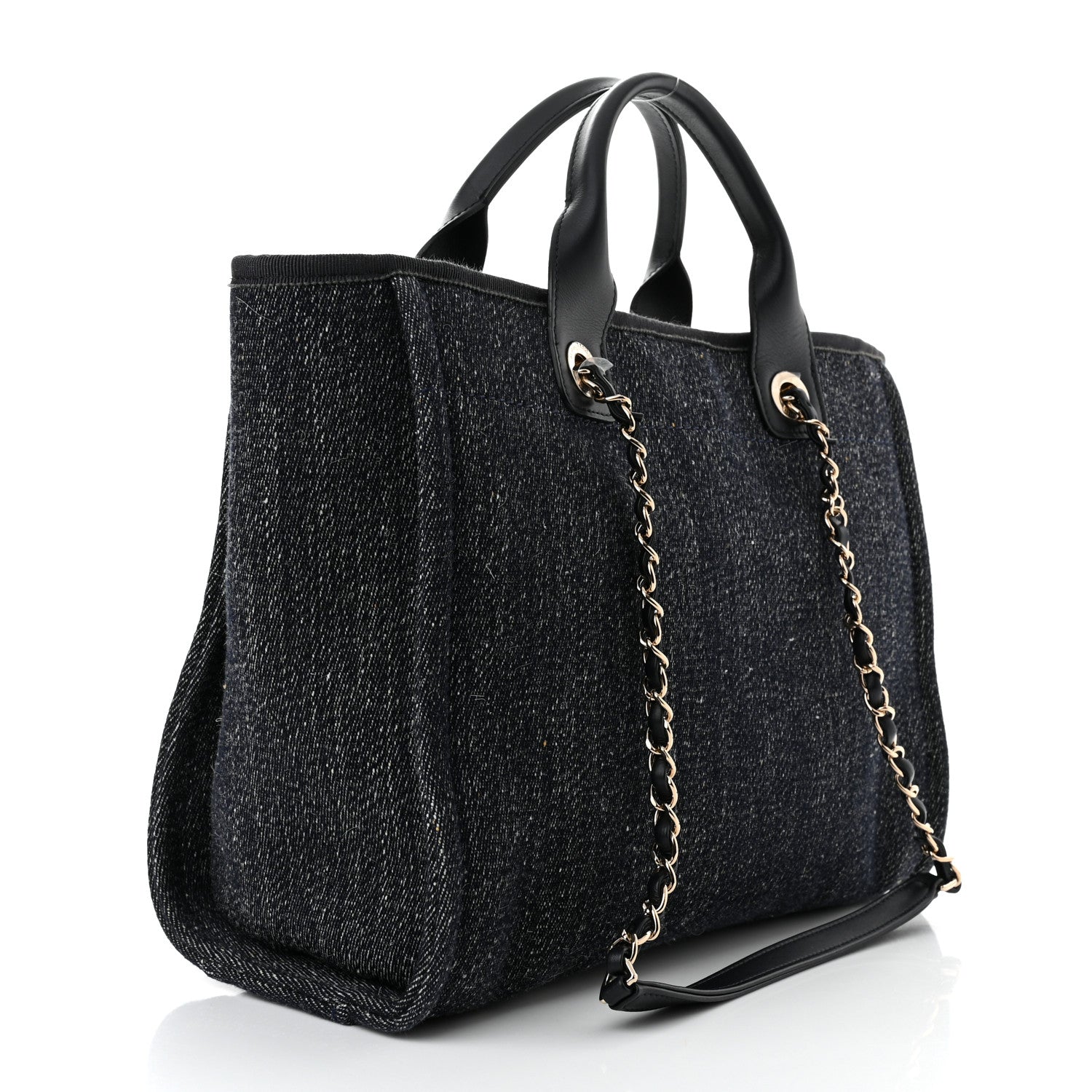 Chanel Denim Small Deauville Tote Dark Blue White 4 of 12
