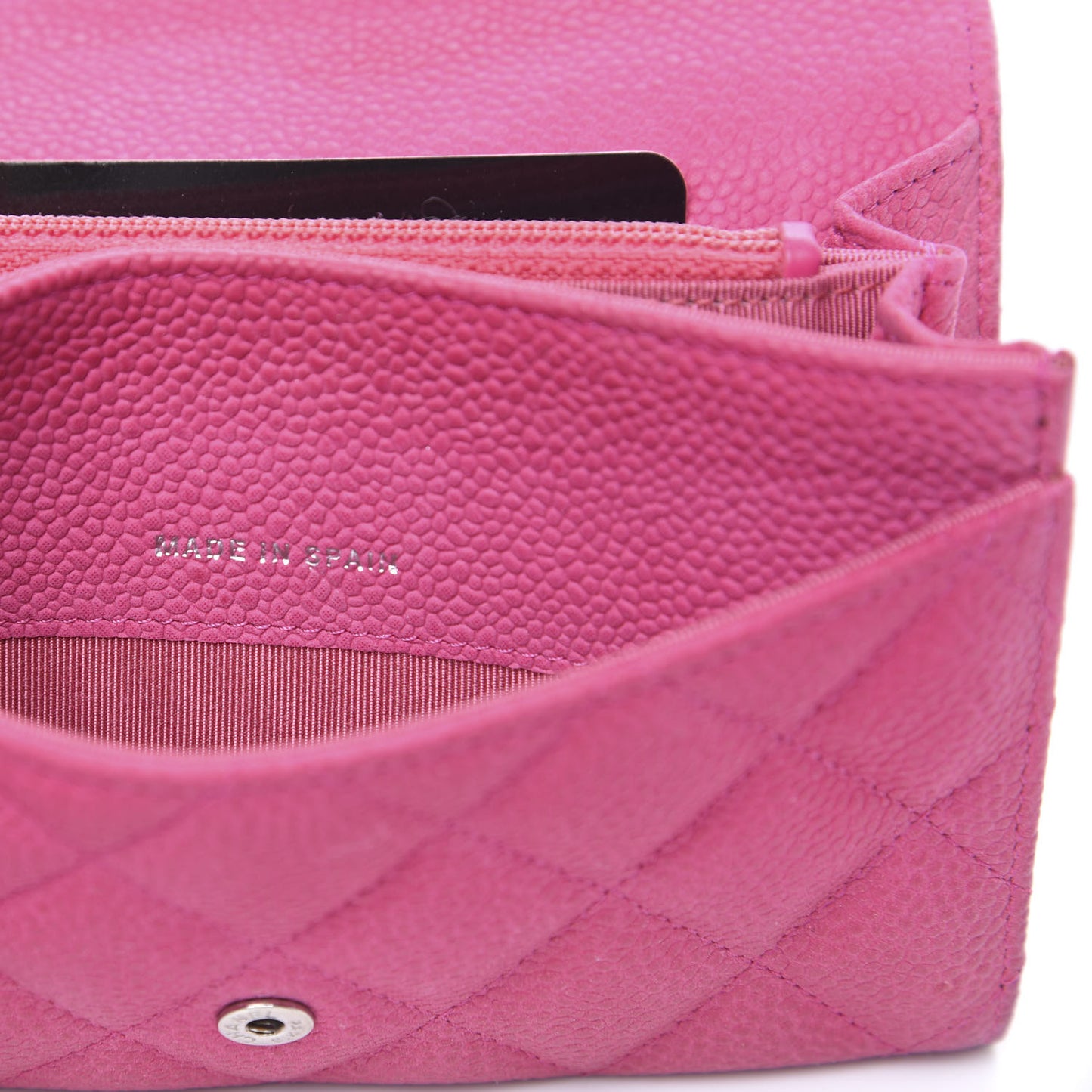 Iridescent Caviar Quilted Small Flap Wallet Pink