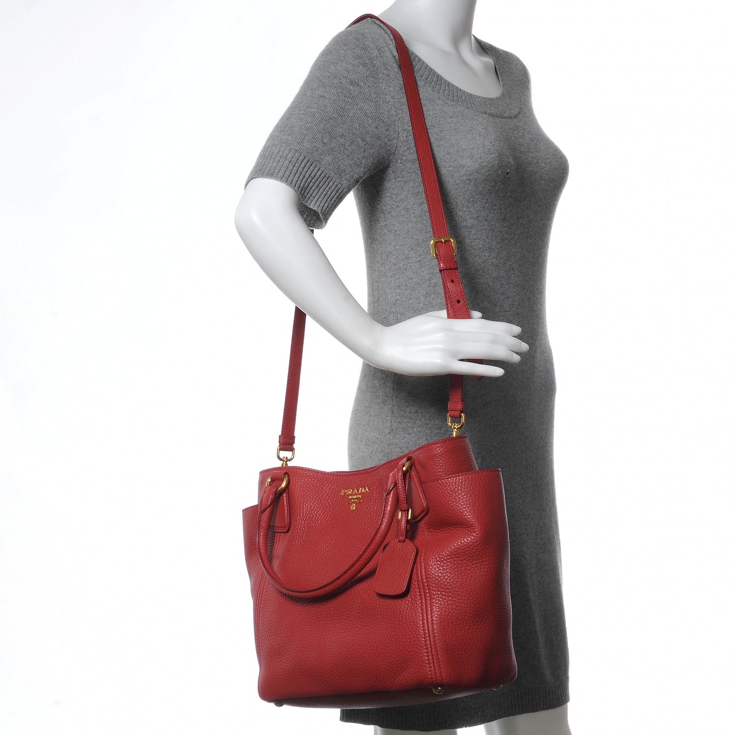 Prada Vitello Daino Convertible Side Pocket Hobo Rosso 2 of 9