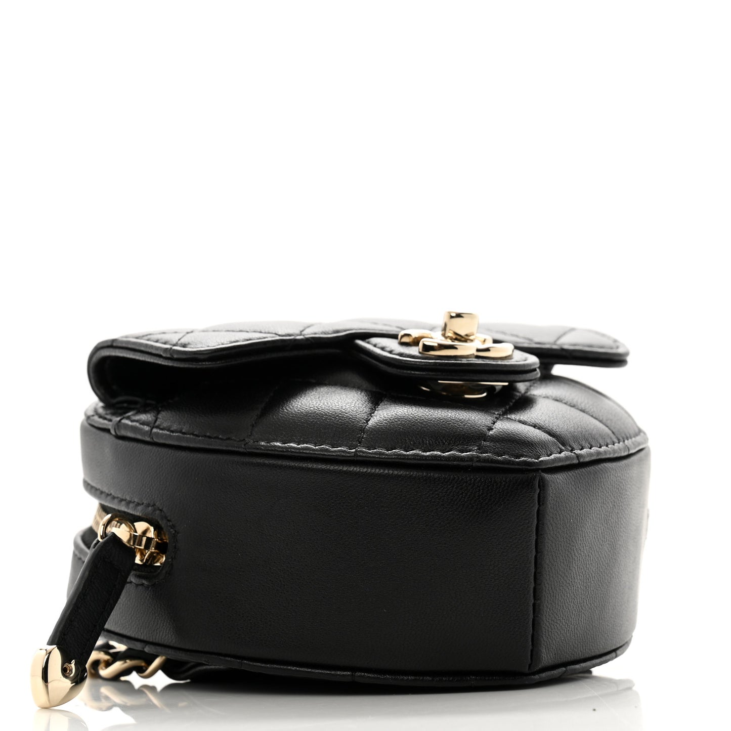 Lambskin Quilted CC In Love Heart Waist Belt Bag With Chain Black