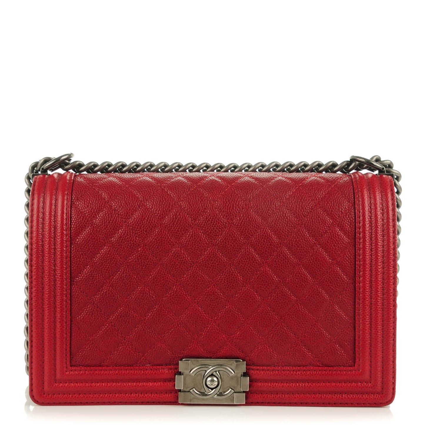 Caviar Quilted New Medium Boy Flap Dark Red