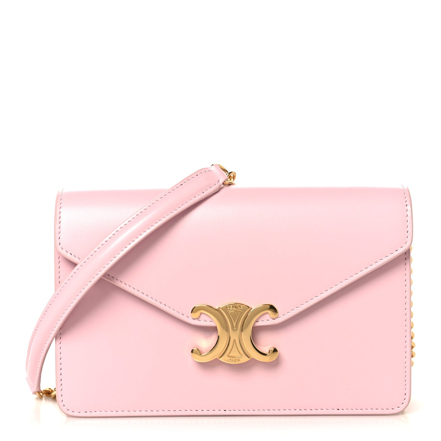 Shiny Calfskin Triomphe Margo Wallet on Chain Pastel Pink