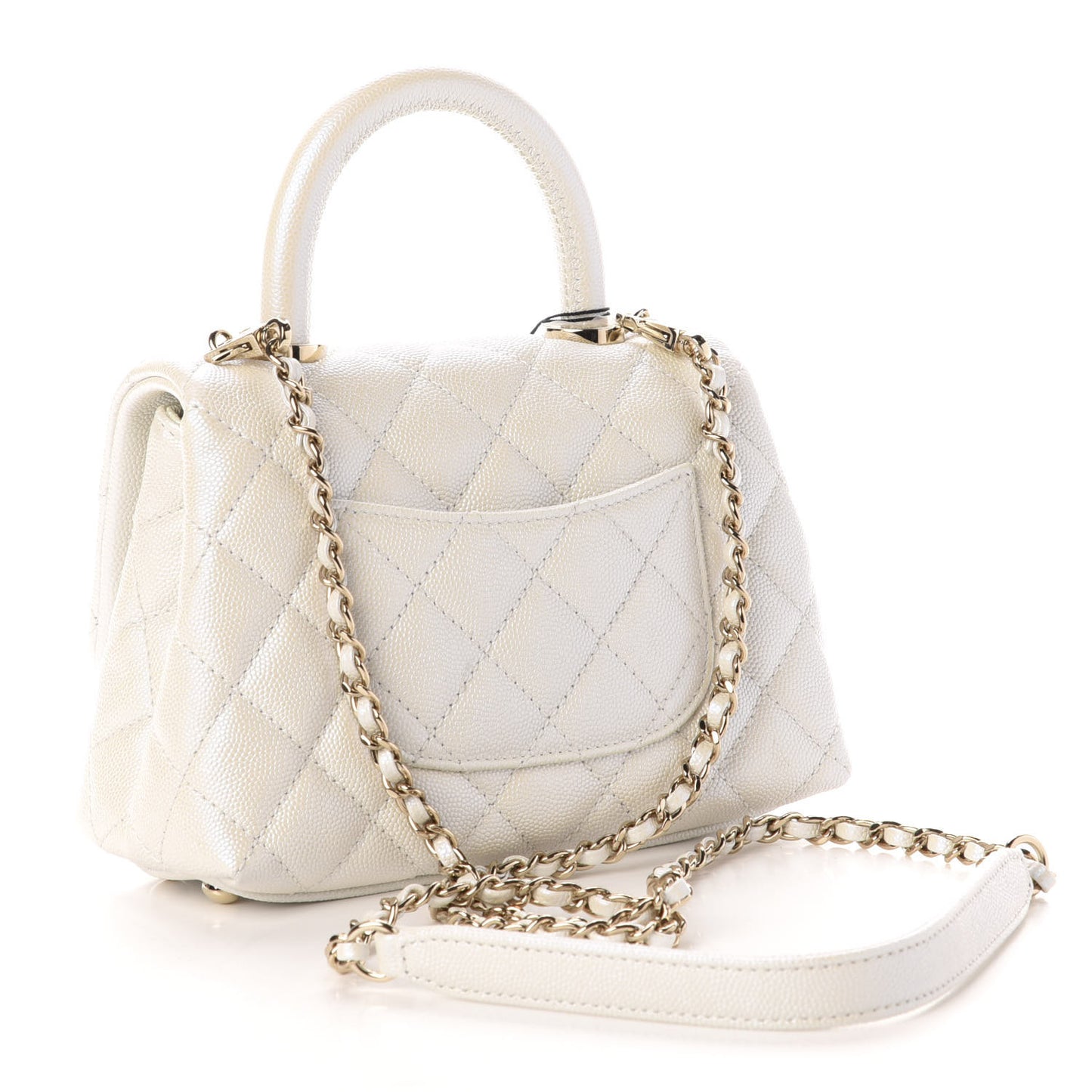 Iridescent Caviar Quilted Extra Mini Coco Handle Flap Ivory