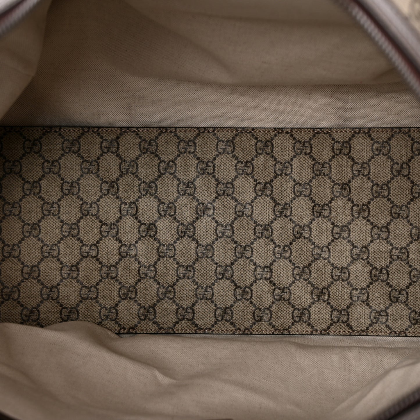 GG Supreme Monogram Textured Dollar Calfskin Web Medium Ophidia Carry-On Duffle Bag Beige Ebony New Acero