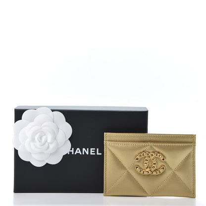 Chanel Metallic Goatskin Quilted Chanel 19 Card Holder Gold 10 of 10