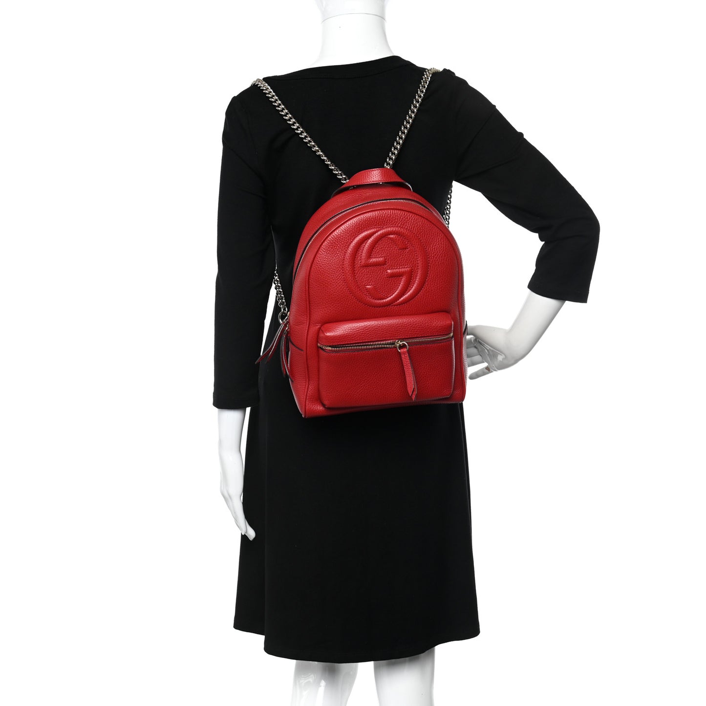 Pebbled Calfskin Soho Chain Backpack Hibiscus Red