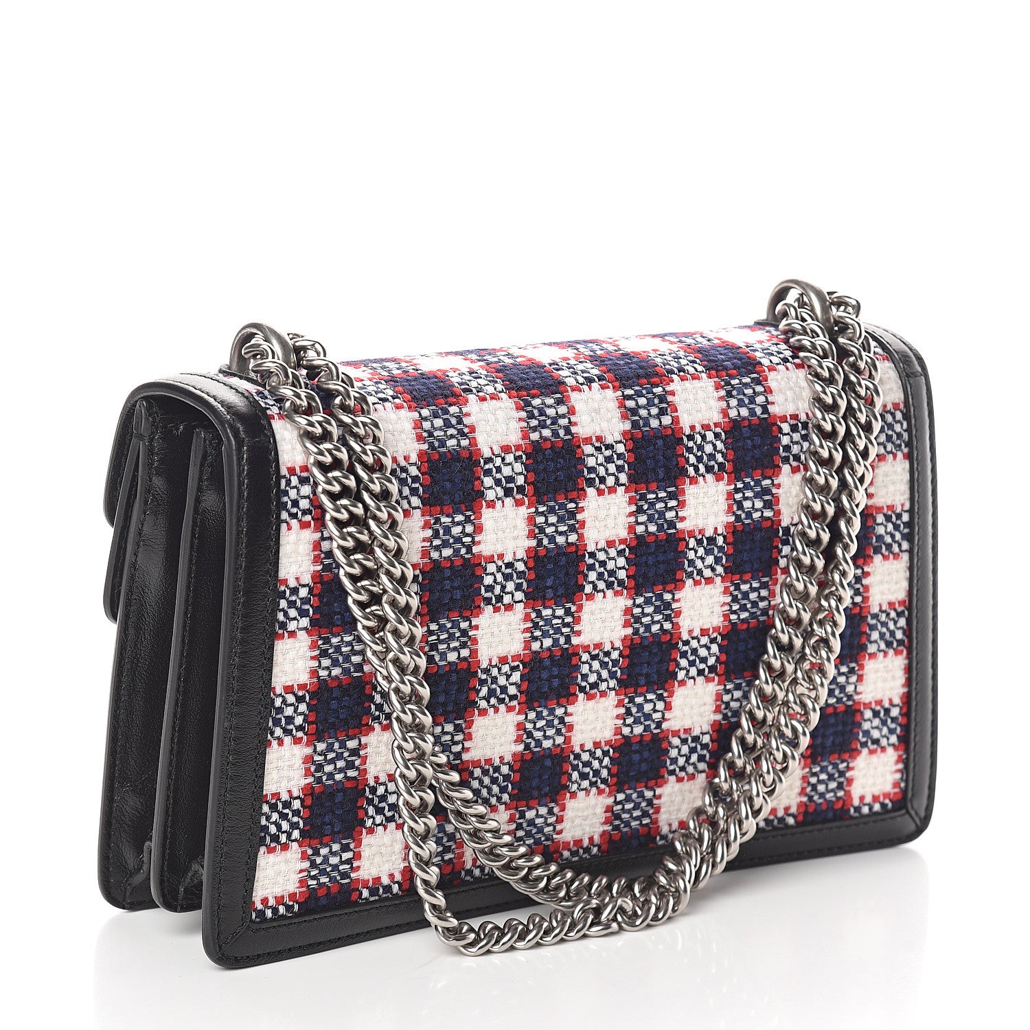 Gucci Vintage Tweed Check Small Dionysus Shoulder Bag White Hibiscus Red Marine 2 of 8