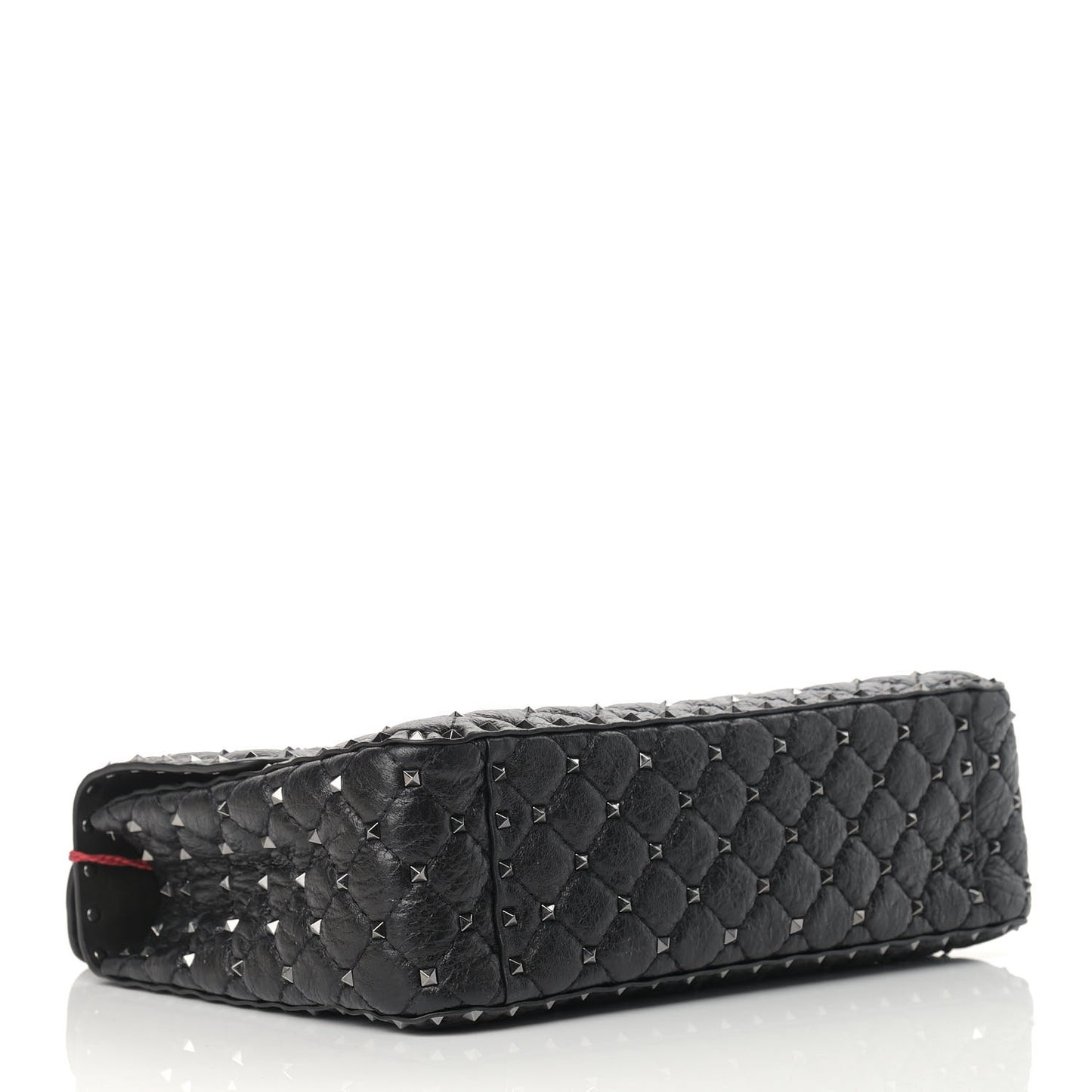 Craquele Nappa Large Rockstud Spike Shoulder Bag Black