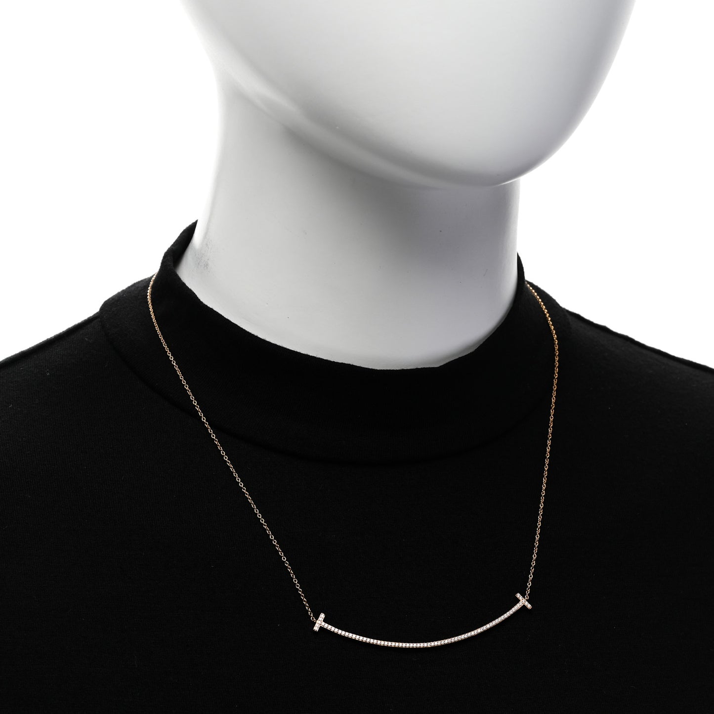 18K Rose Gold Diamond Large T Smile Pendant Necklace