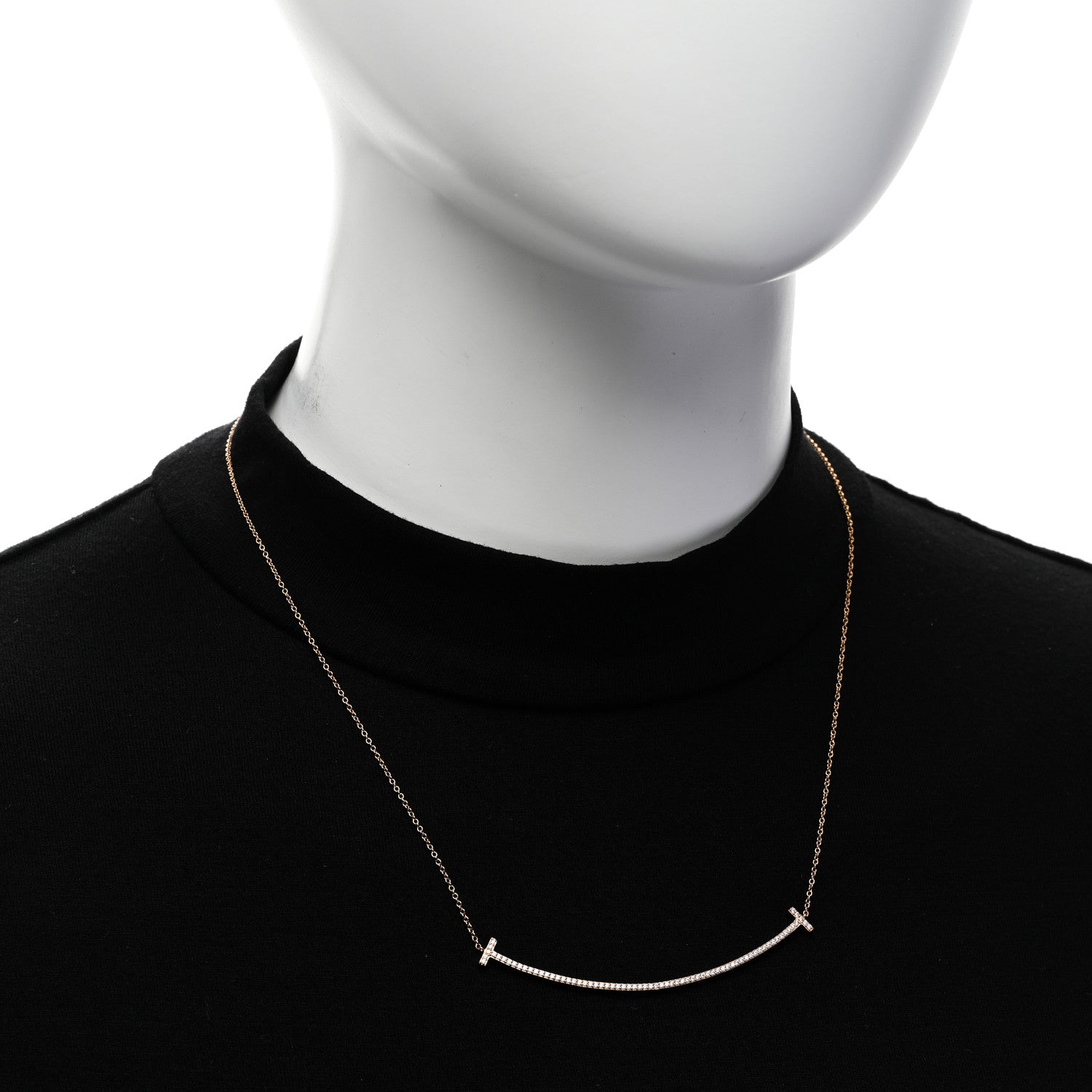 Tiffany 18K Rose Gold Diamond Large T Smile Pendant Necklace 2 of 6