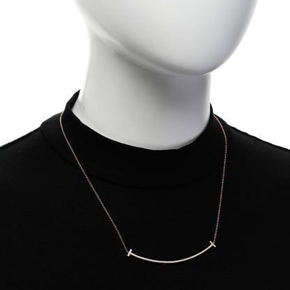 Tiffany 18K Rose Gold Diamond Large T Smile Pendant Necklace 2 of 6