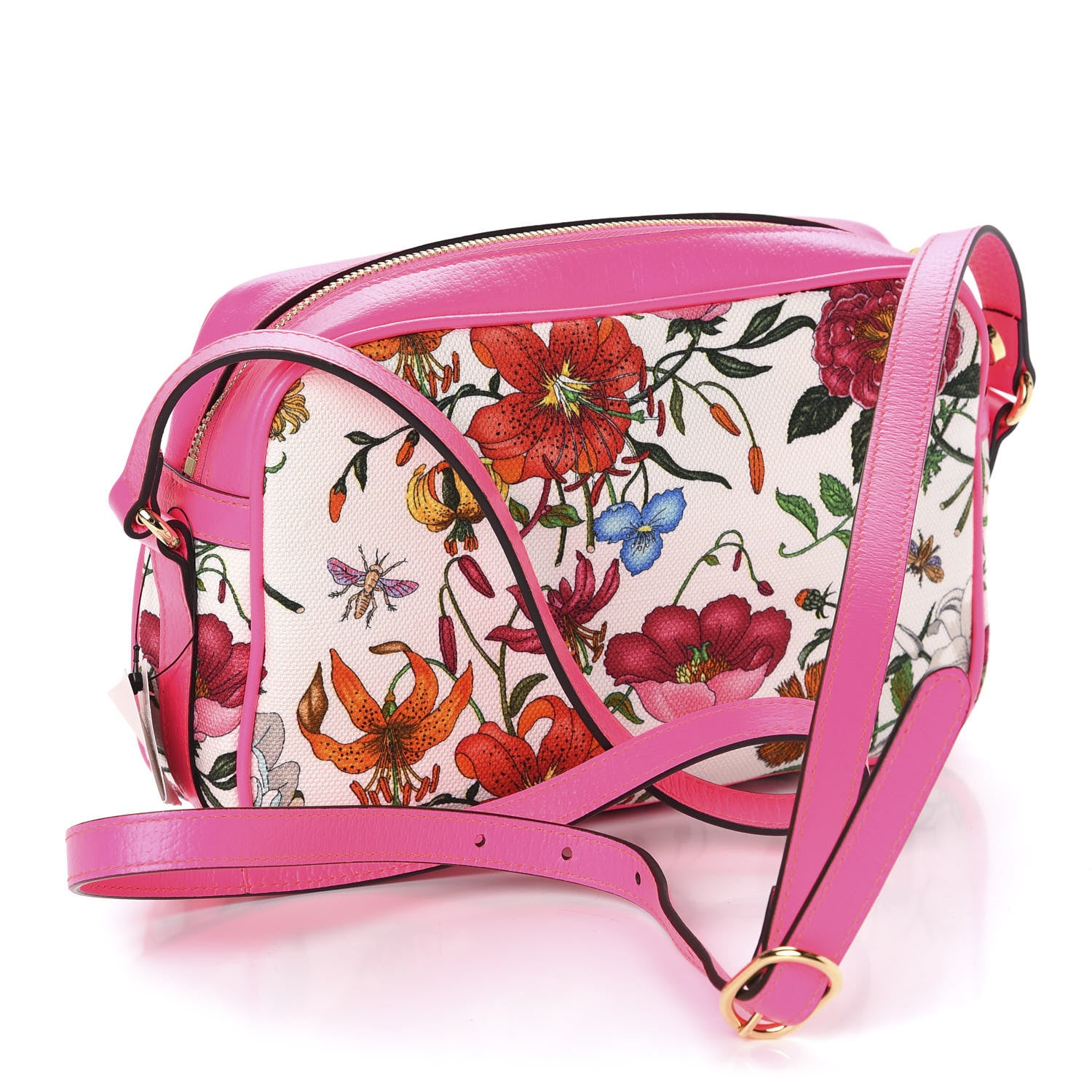 Gucci Canvas Flora Floral Shoulder Bag White Fuchsia Fluo 3 of 12