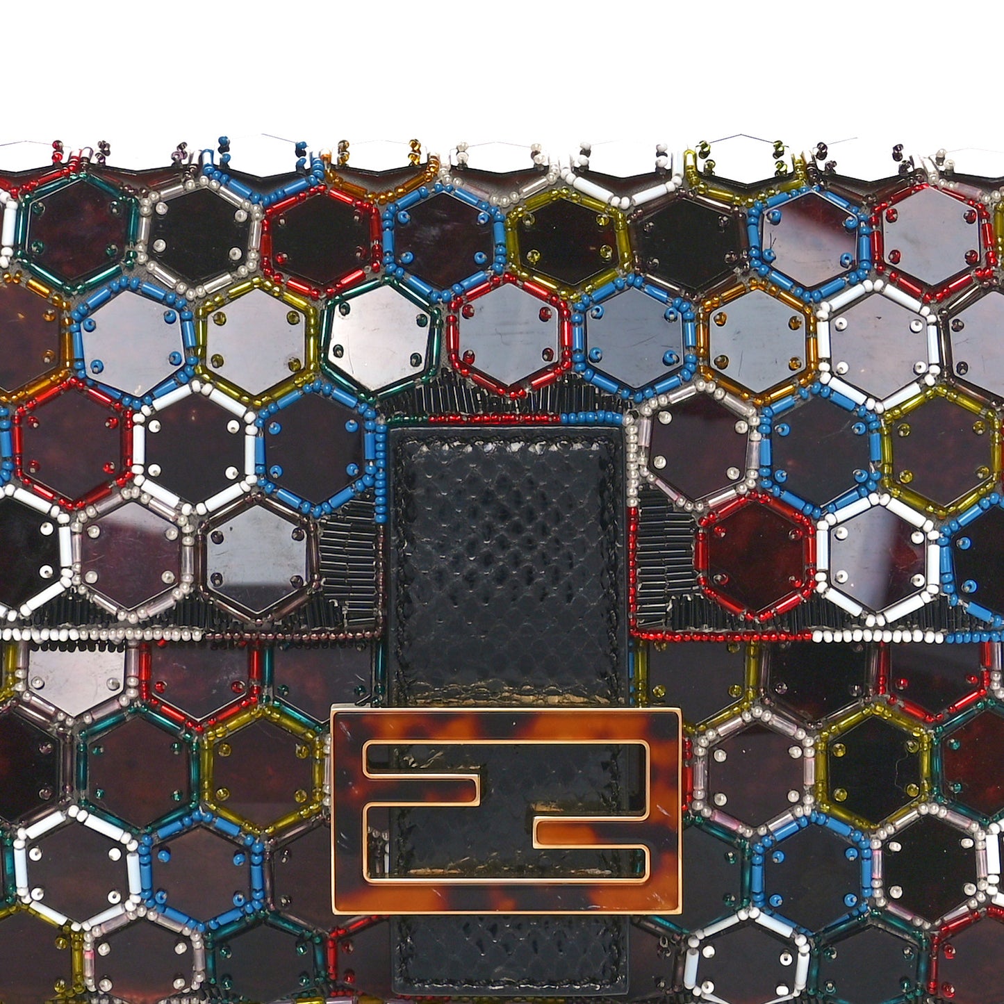 Snakeskin Beaded Embroidered Tortoise Baguette Black Multicolor