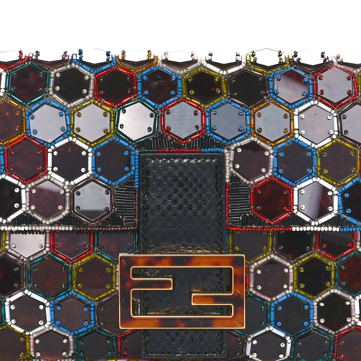 Fendi Snakeskin Beaded Embroidered Tortoise Baguette Black Multicolor 8 of 10