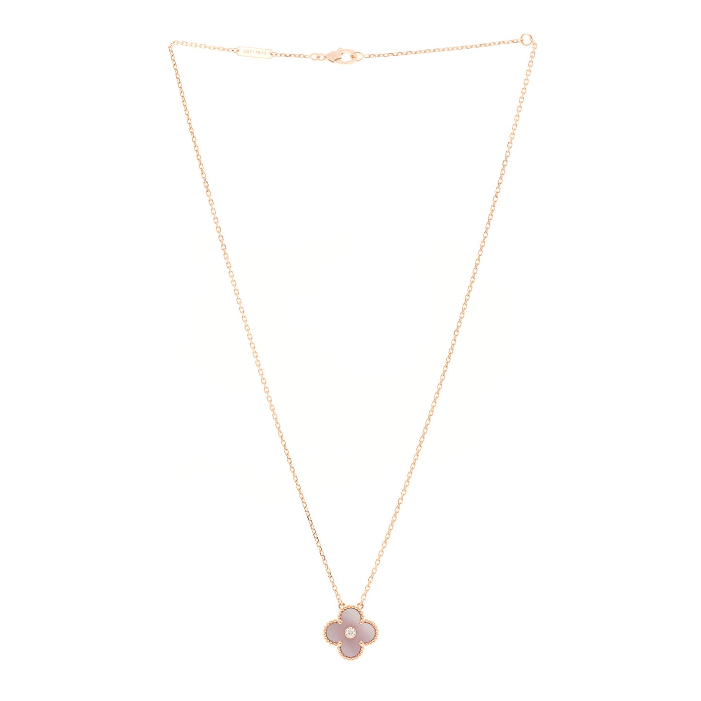 18K Rose Gold Diamond Pink Mother of Pearl Vintage Alhambra Pendant Necklace