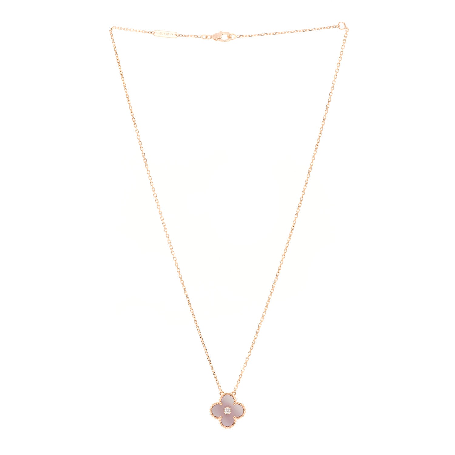 Van Cleef & Arpels 18K Rose Gold Diamond Pink Mother of Pearl Vintage Alhambra Pendant Necklace 3 of 5
