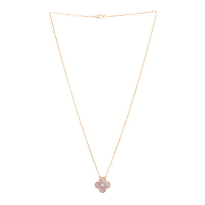 Van Cleef & Arpels 18K Rose Gold Diamond Pink Mother of Pearl Vintage Alhambra Pendant Necklace 3 of 5