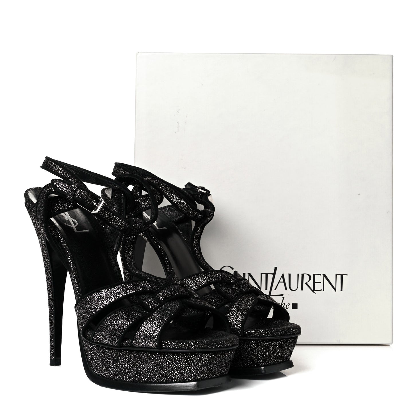Glitter Effect Calfskin Tribute 105 Platform Sandals 41 Black