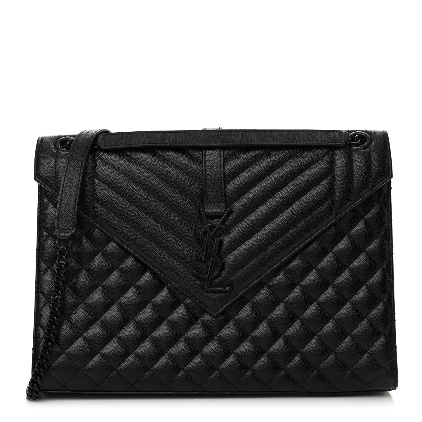 Grain De Poudre Textured Mixed Matelasse Large Triquilt Monogram Monochrome Satchel Black