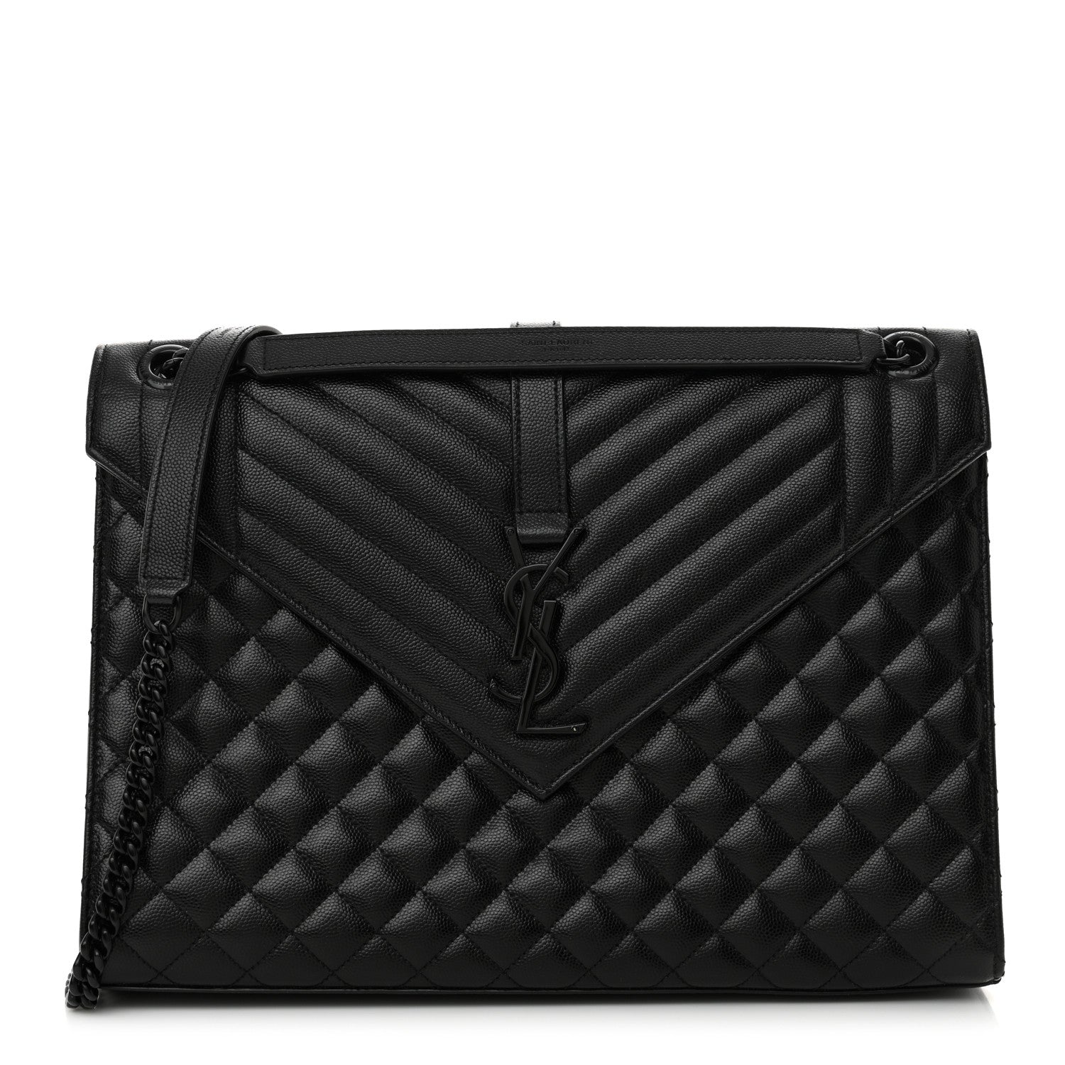 Saint Laurent Grain De Poudre Textured Mixed Matelasse Large Triquilt Monogram Monochrome Satchel Black 1 of 10