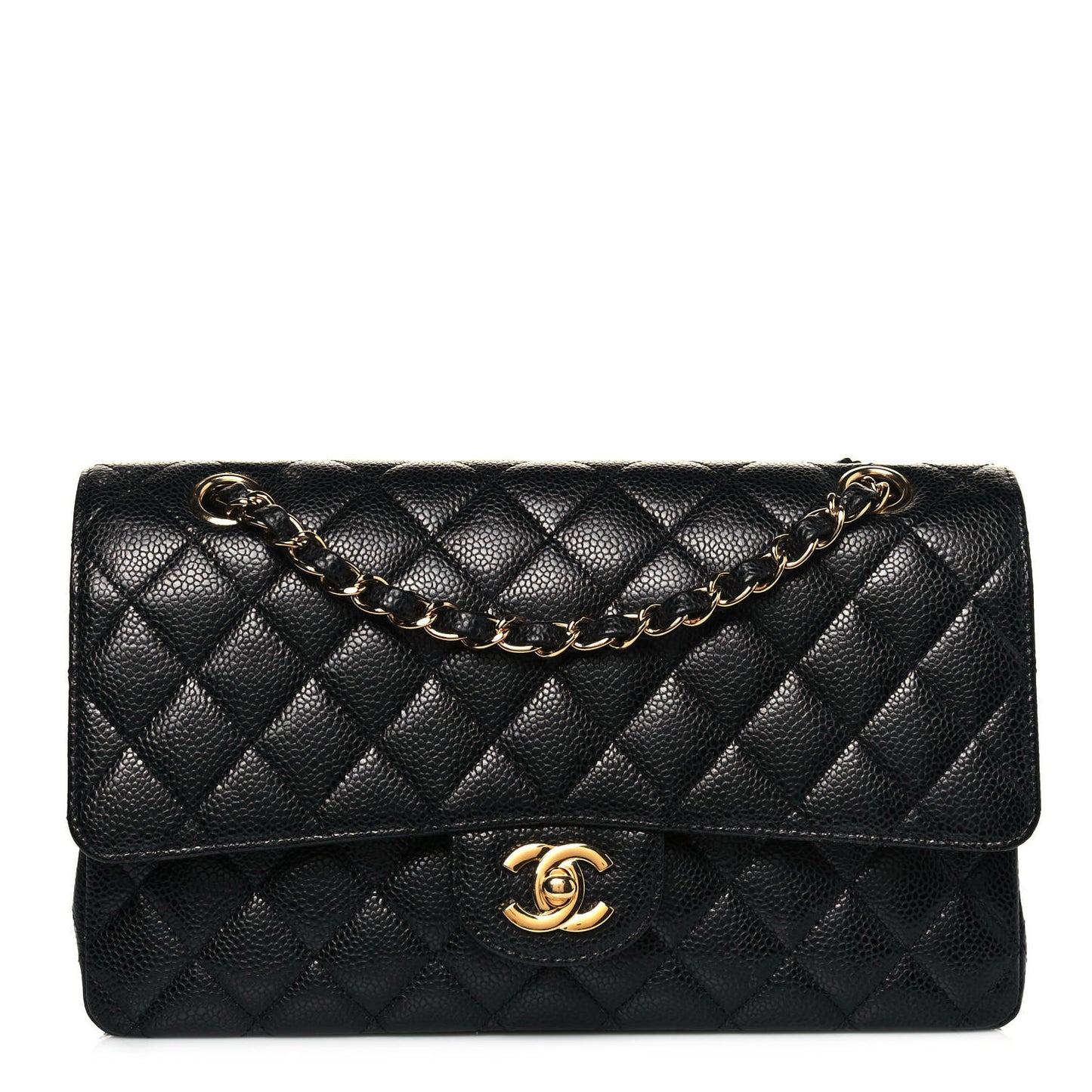 Caviar Quilted Medium Double Flap Black