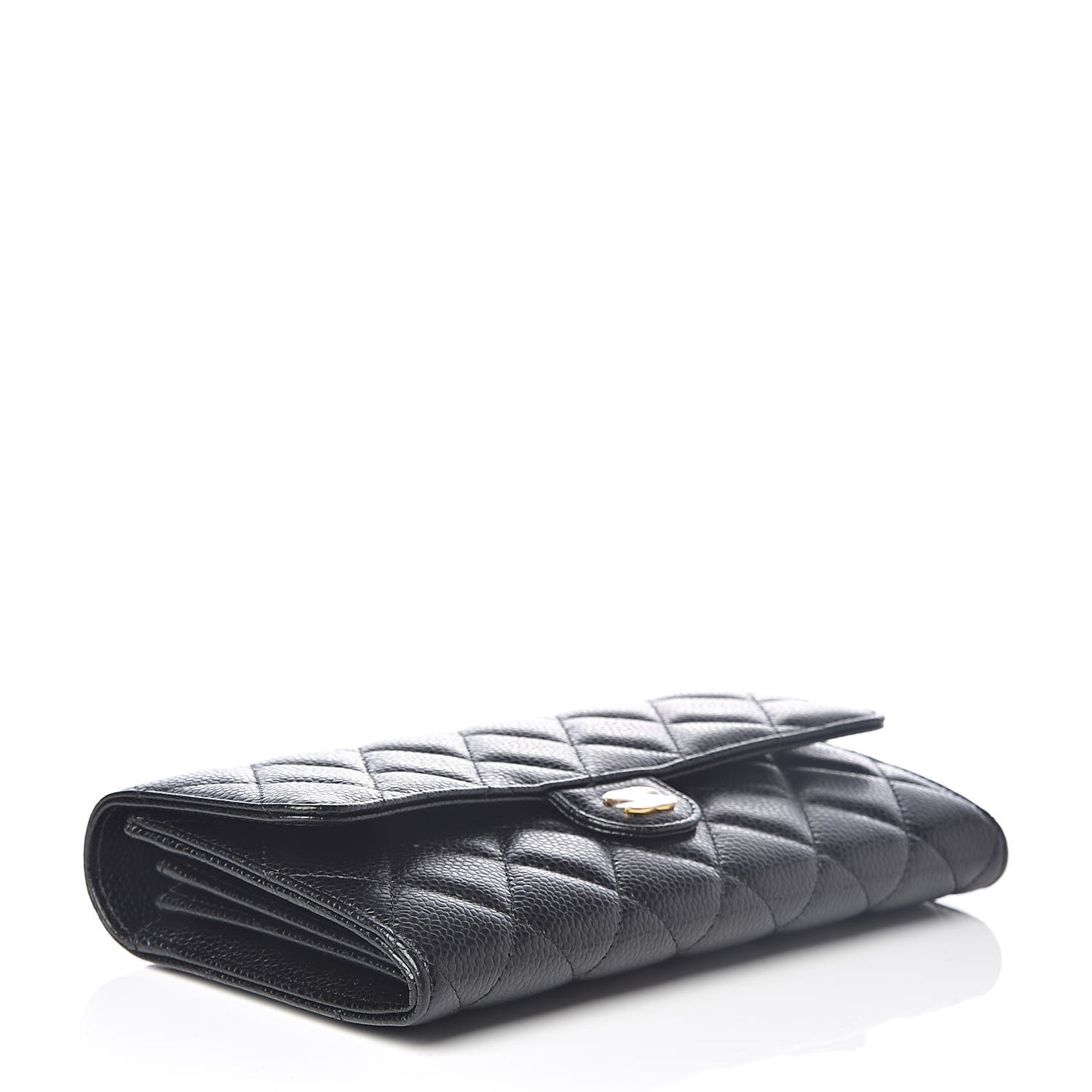 Caviar Quilted Large Gusset Flap Wallet Black