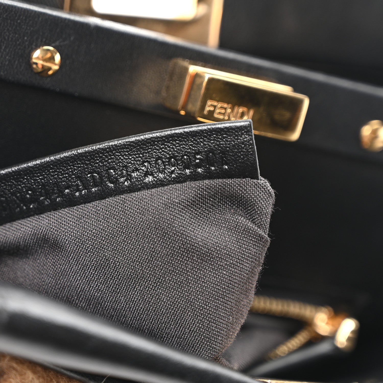 Fendi Shearling Nappa Macro FF 1974 Mini Peekaboo Iconic Satchel Tobacco Black 7 of 10