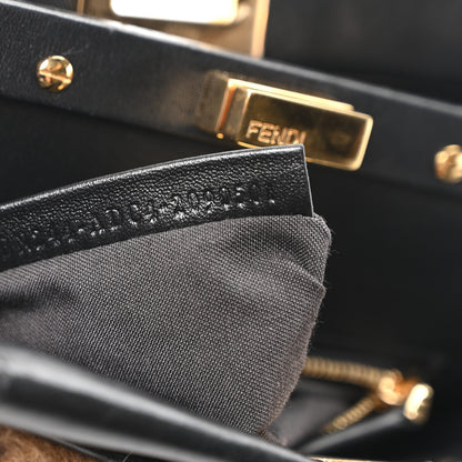 Fendi Shearling Nappa Macro FF 1974 Mini Peekaboo Iconic Satchel Tobacco Black 7 of 10