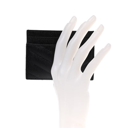 Saint Laurent Grain De Poudre Matelasse Chevron Monogram Credit Card Case Black 2 of 7