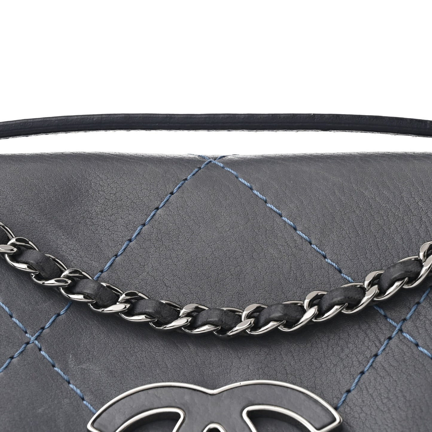 Washed Calfskin Diamond Stitch Hamptons Clutch With Chain Blue