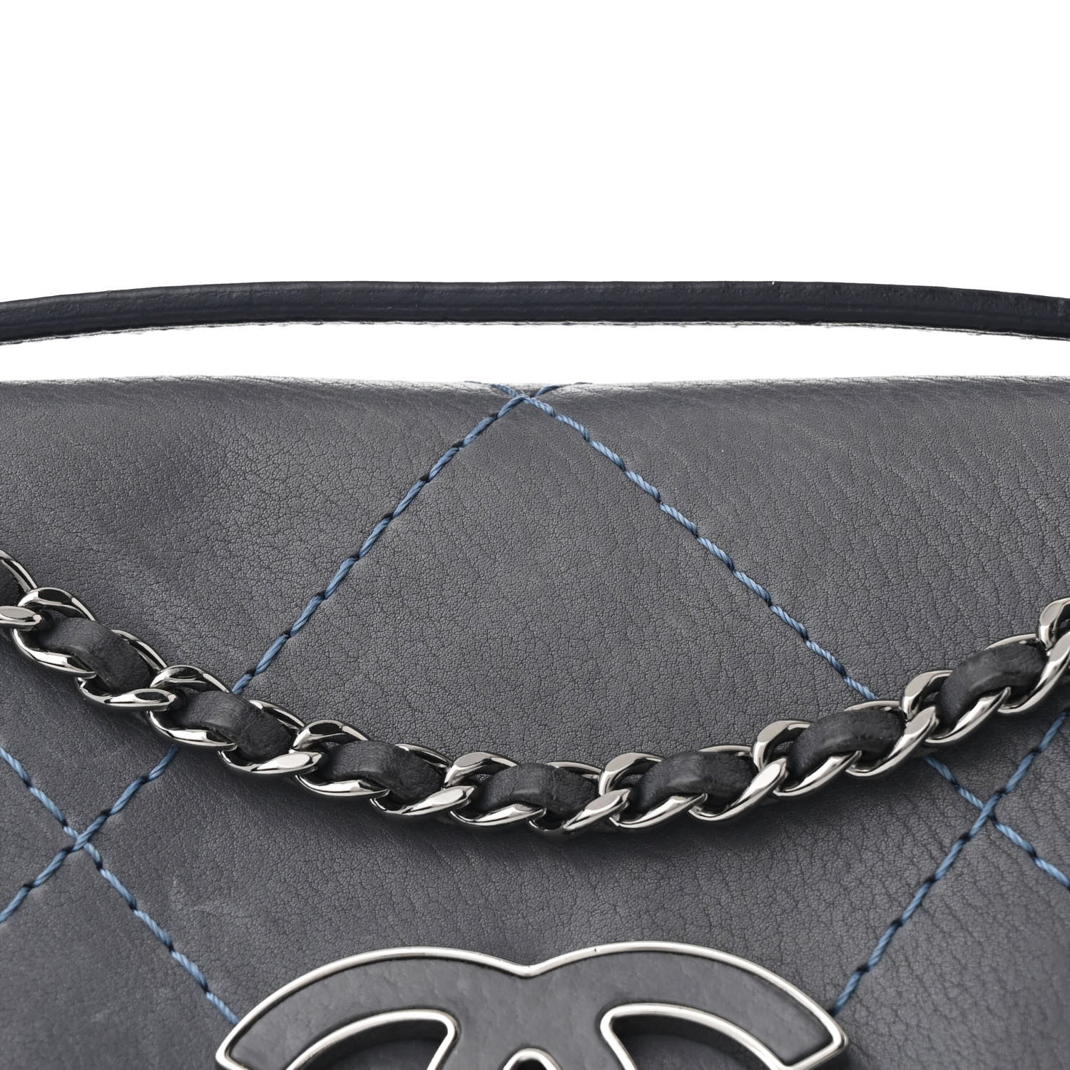 Chanel Washed Calfskin Diamond Stitch Hamptons Clutch With Chain Blue 8 of 12