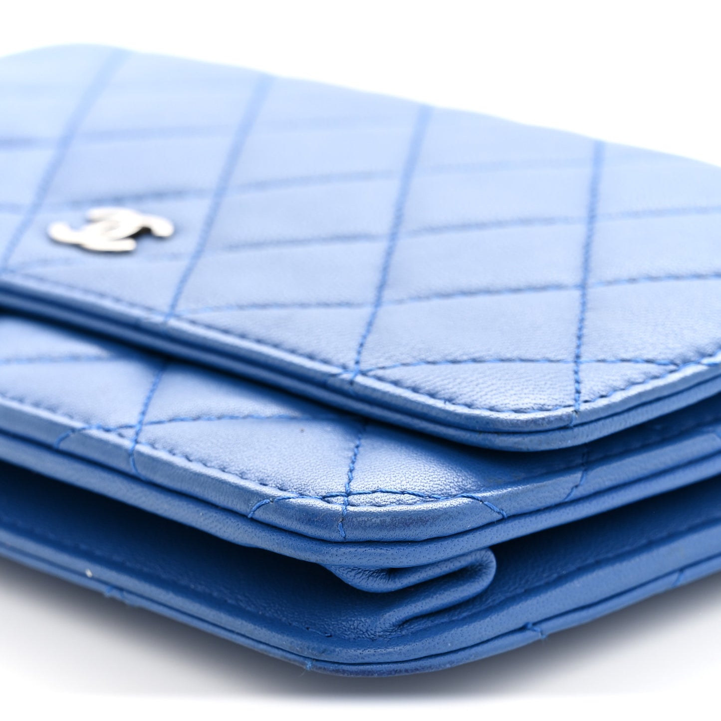 Lambskin Quilted Wallet On Chain WOC Blue