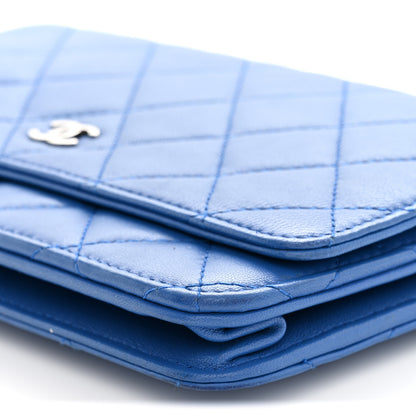 Chanel Lambskin Quilted Wallet On Chain WOC Blue 10 of 11