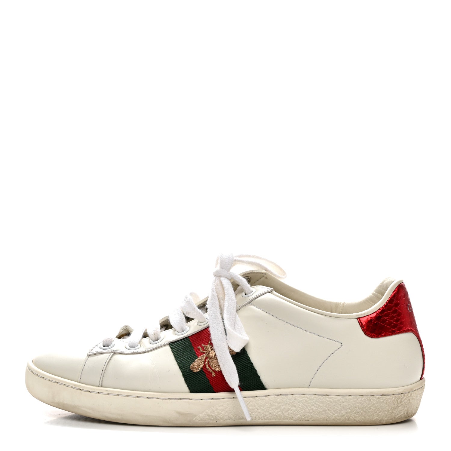 Gucci Calfskin Ayers Bee Embroidered Womens Ace Sneakers 36 White Green 1 of 14