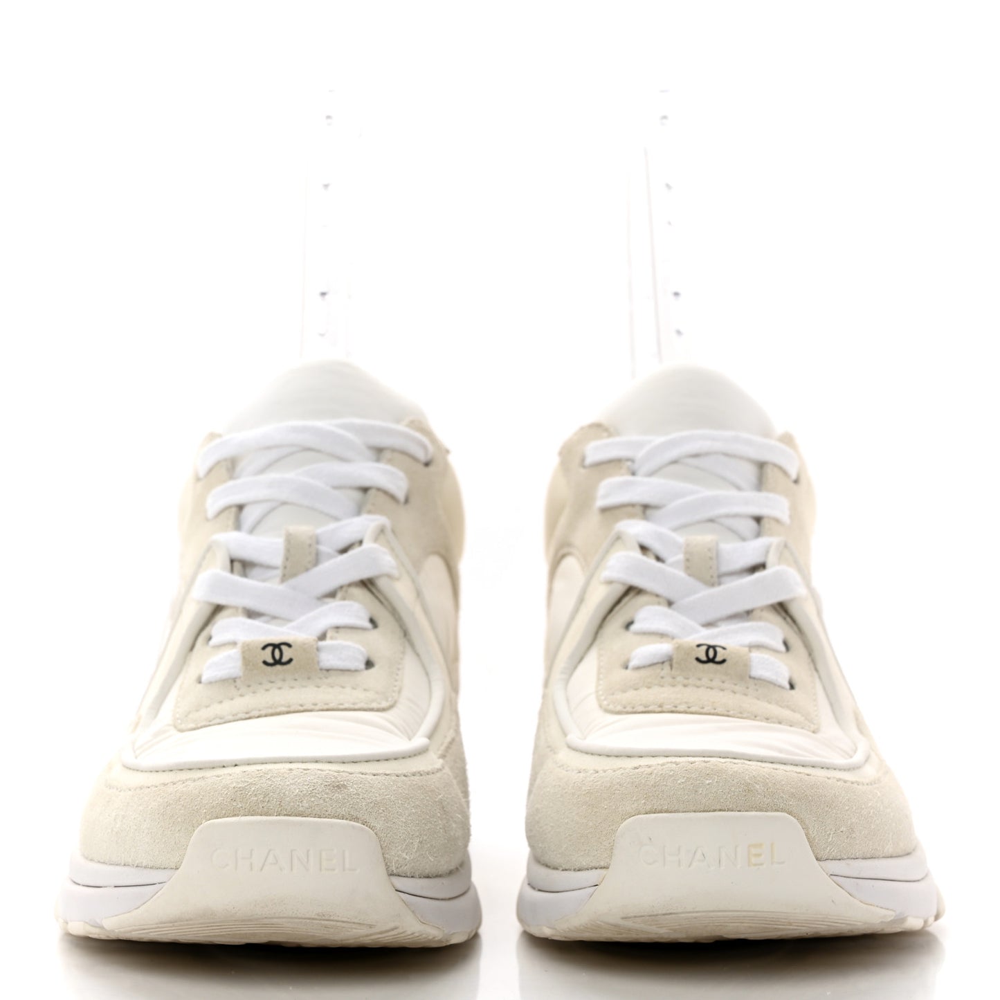 Suede Calfskin Fabric CC Sneakers 38.5 White