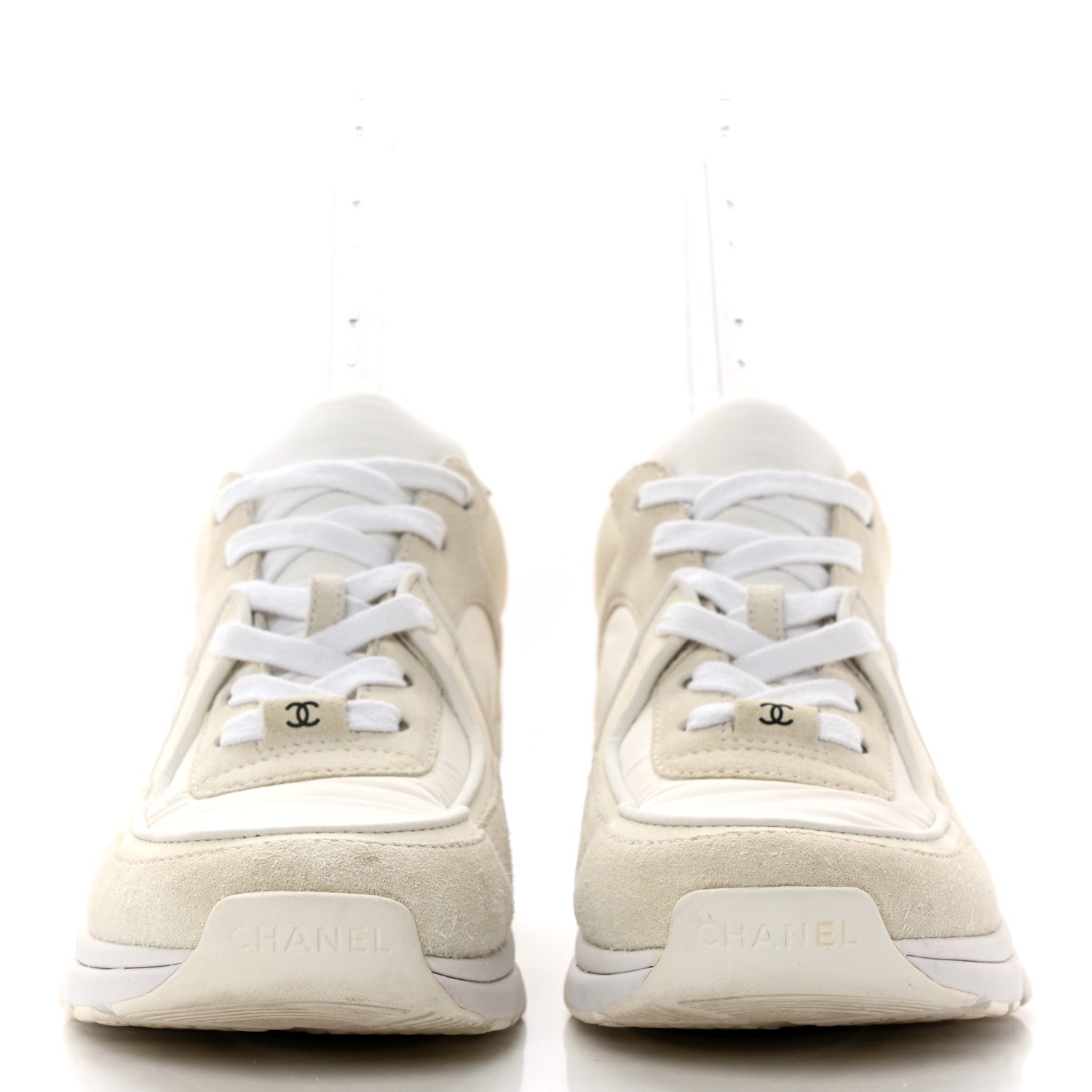 Chanel Suede Calfskin Fabric CC Sneakers 38.5 White 2 of 11