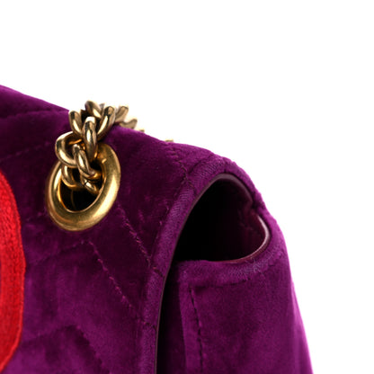 Gucci Velvet Matelasse Loved Embroidered Medium GG Marmont Shoulder Bag Fuchsia Violet Cyclamen 24 of 24