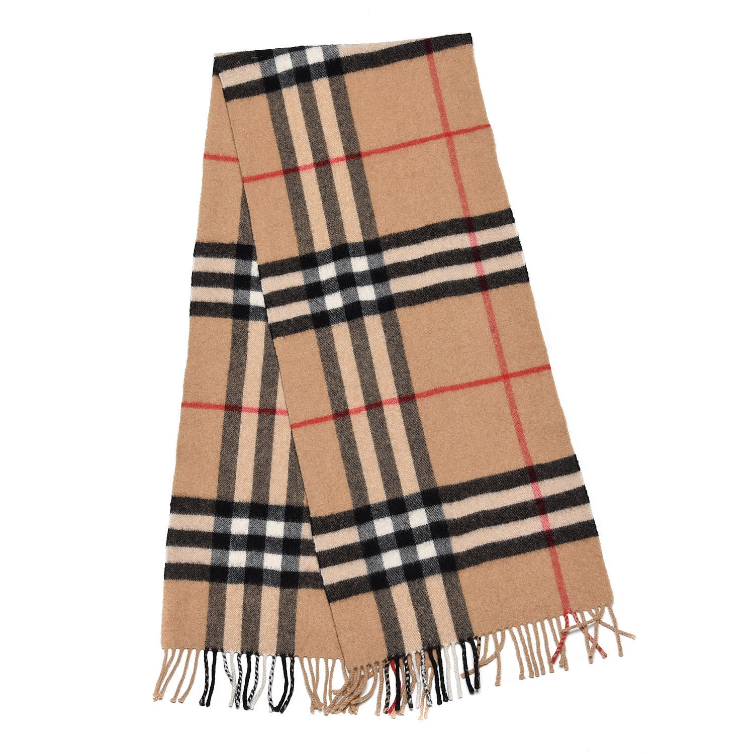 Burberry Cashmere Giant Check Fringe Scarf Camel 3 of 4