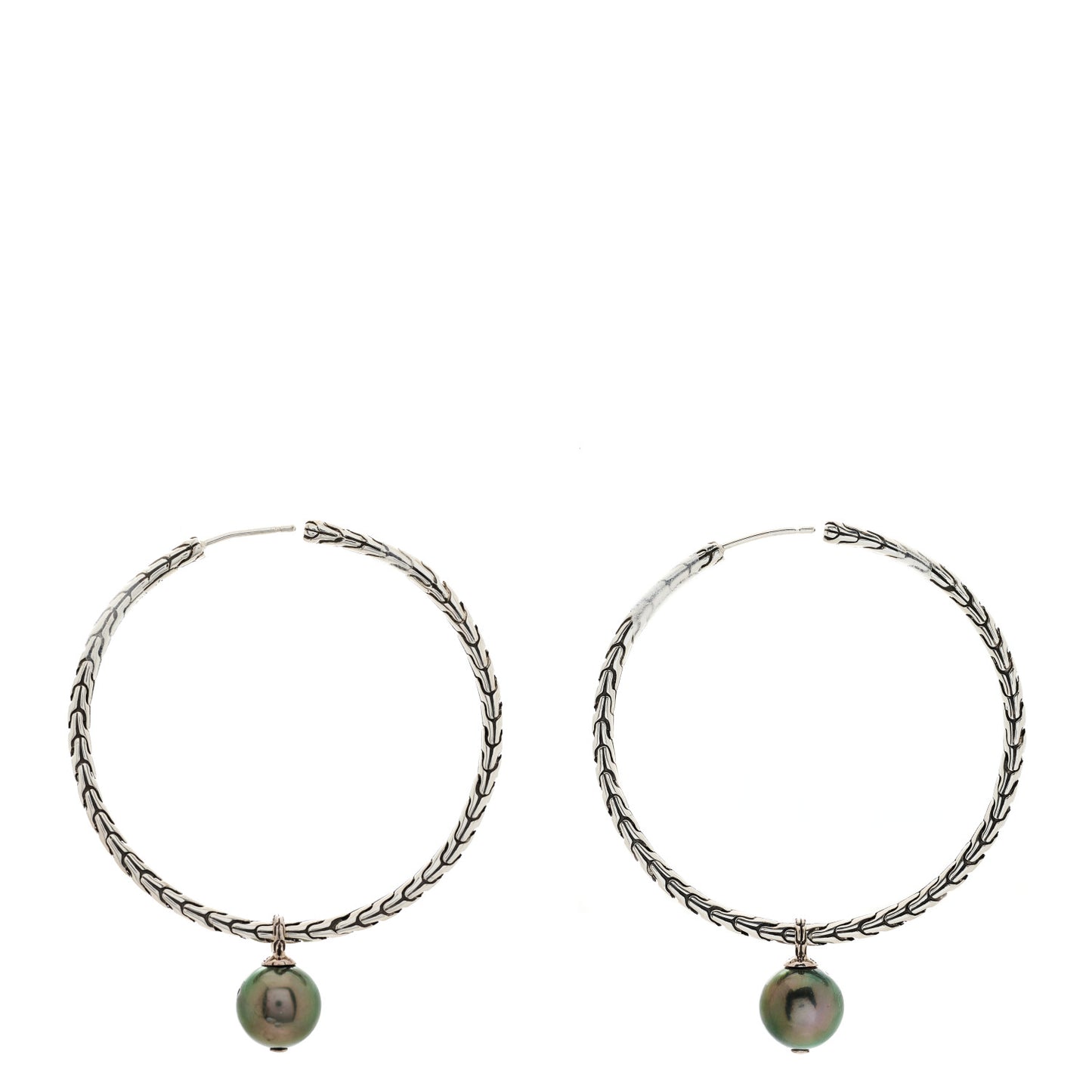 Sterling Silver Tahitian Pearl Drop Hoop Earrings