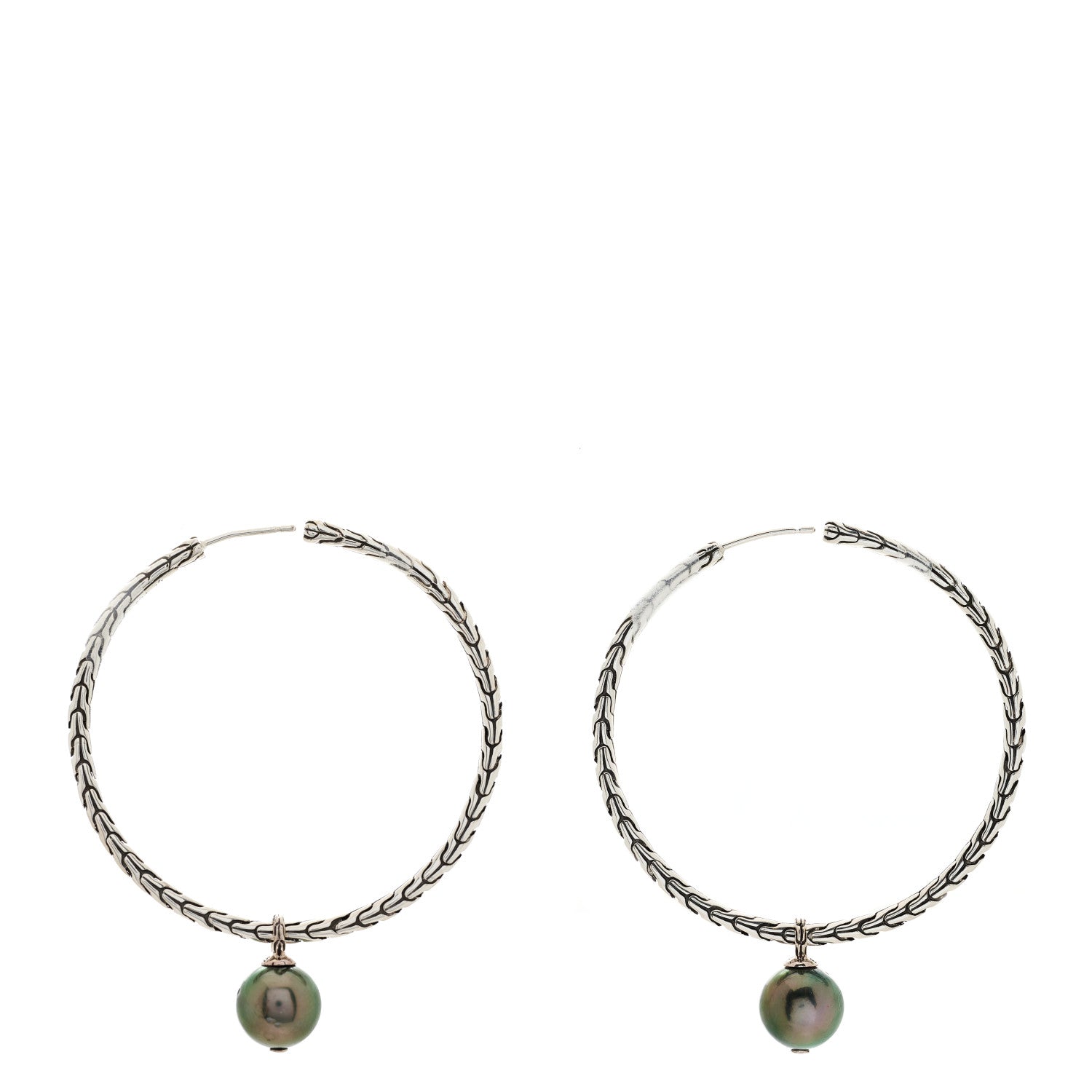 John Hardy Sterling Silver Tahitian Pearl Drop Hoop Earrings 2 of 8