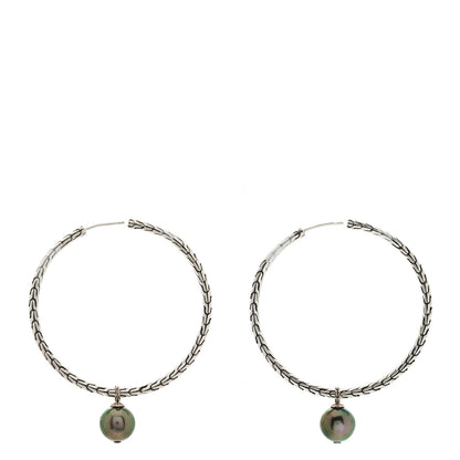 John Hardy Sterling Silver Tahitian Pearl Drop Hoop Earrings 2 of 8