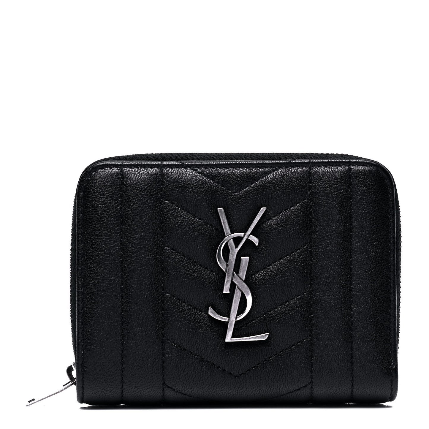 Lambskin Matelasse Chevron Monogram Compact Wallet Black
