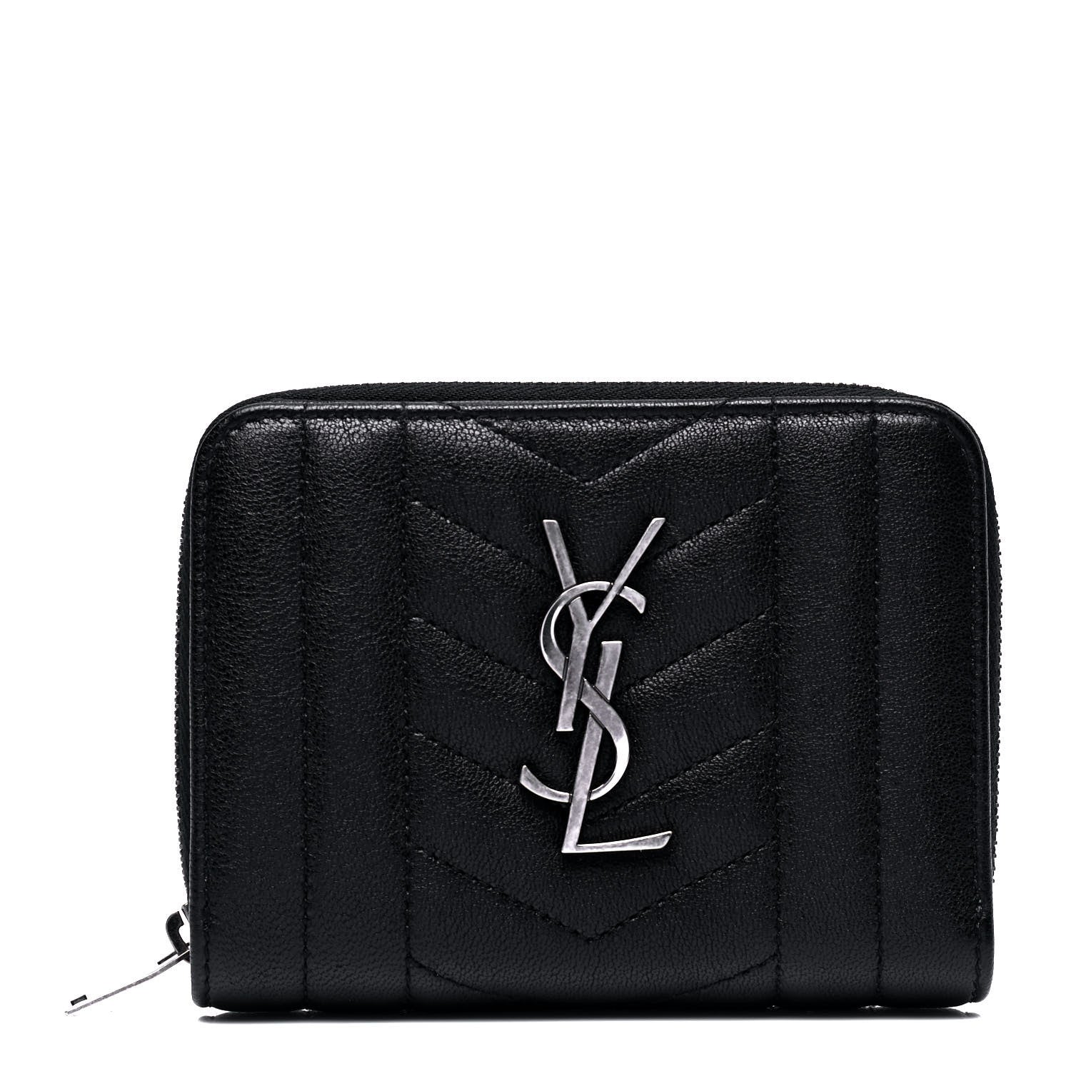 Saint Laurent Lambskin Matelasse Chevron Monogram Compact Wallet Black 1 of 5