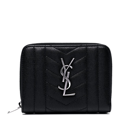Saint Laurent Lambskin Matelasse Chevron Monogram Compact Wallet Black 1 of 5