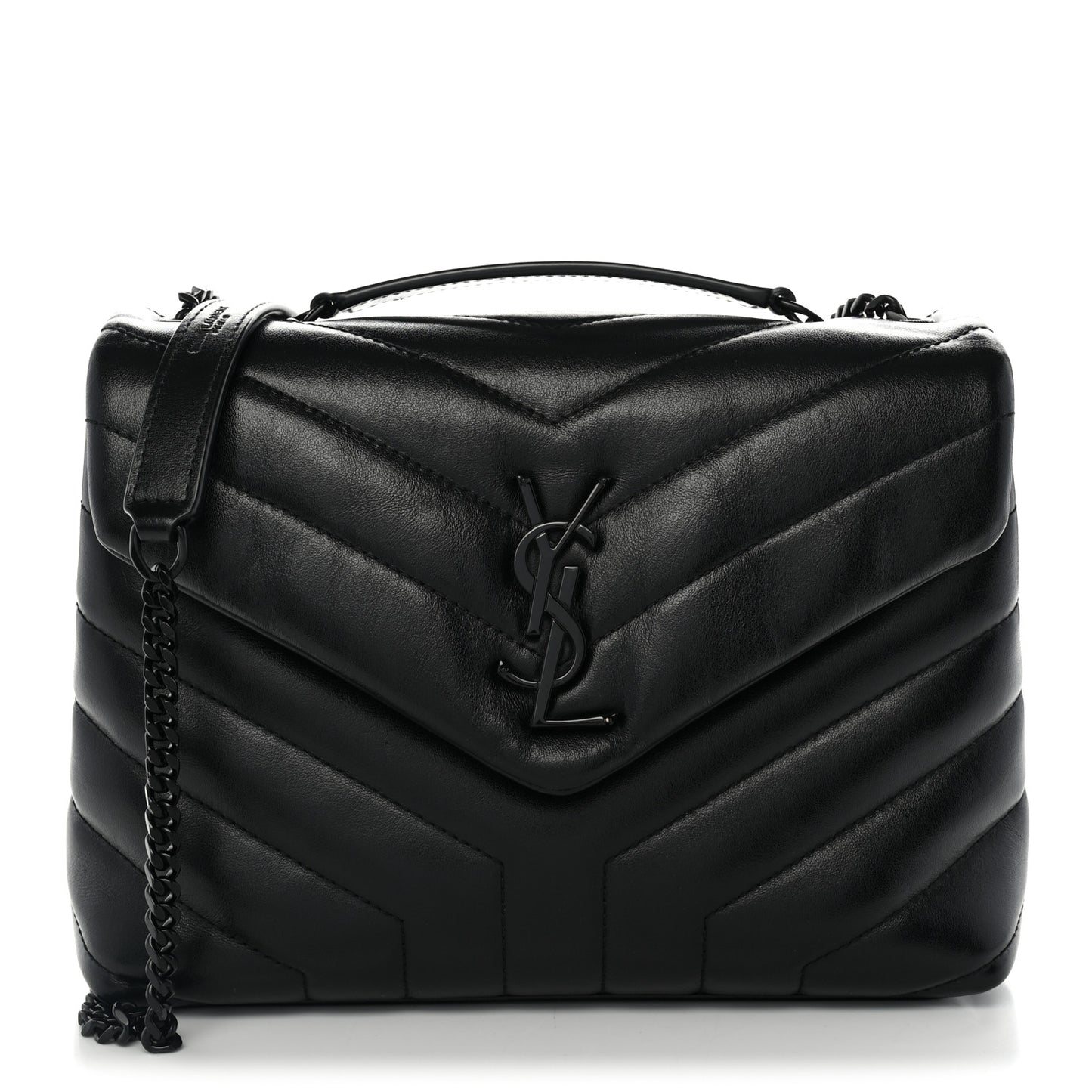 Calfskin Y Quilted Monogram Monochrome Small Loulou Chain Satchel Black