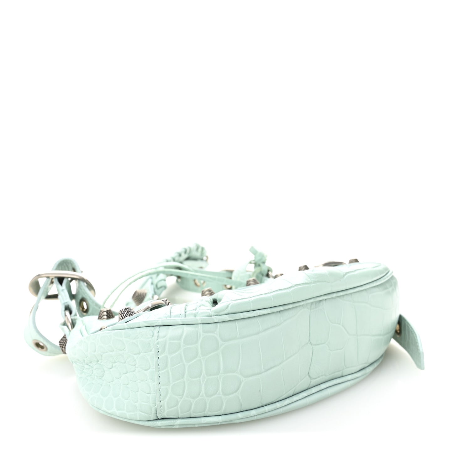 Extra Supple Calfskin Crocodile Embossed Le Cagole Shoulder Bag XS Green Acqua