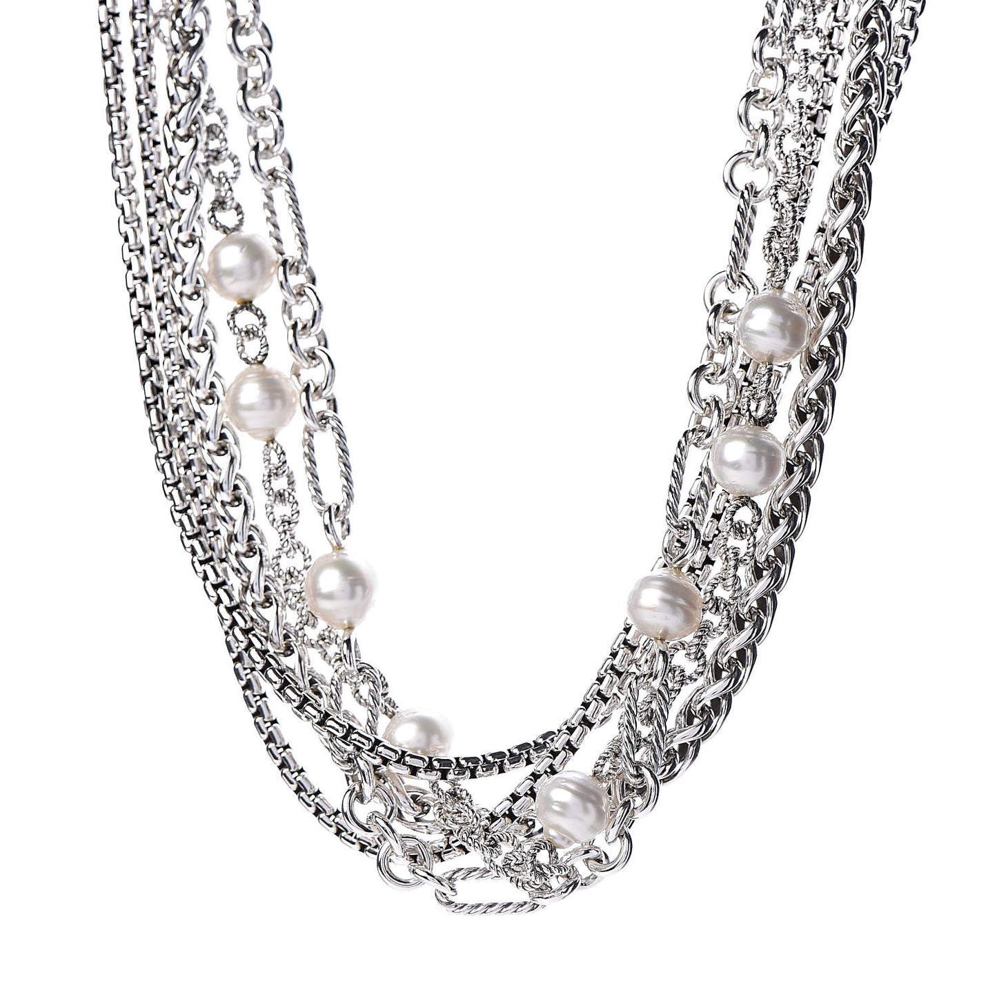 Sterling Silver 18K Yellow Gold Freshwater Pearl Multi Chain Necklace